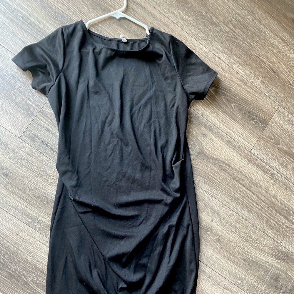 Black Short Sleeve Fitted Maternity Dress